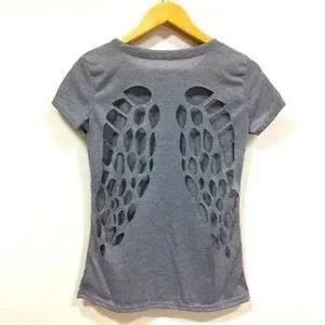 Tシャツ・カットソー hug your skin Angel Wing Top Grey 25SSTOP08GR Wings on the Back Side Angel Wings Back Print Unisex T-shirt